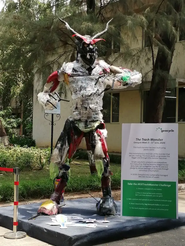 12 foot waste monster created by wicked broz for csr project world environment day geocycle 2
