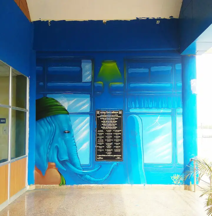graffit wall art of elephant at ISBT office in jabalpur 7