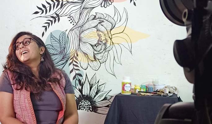 Vaidehi Panchal with her botanical wall art for the hobby ideas india diy art campaign in bharat van marol